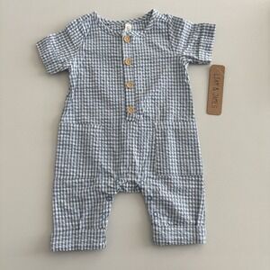 Liam & James Baby Boy Girl Unisex Size 0-3 Months Blue White Gingham Romper NWT
